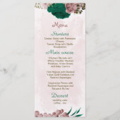 smaragdgrüne rosa Blume botanische Hochzeit Menükarte (Vorderseite)