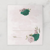 smaragdgrüne rosa Blume botanische Hochzeit Platzkarte (Außenseite Aufgefaltet)