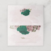smaragdgrüne rosa Blume botanische Hochzeit Platzkarte (Außenseite Aufgefaltet)
