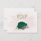 smaragdgrüne rosa Blume botanische Hochzeit RSVP Karte (Rückseite)
