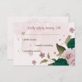 smaragdgrüne rosa Blume botanische Hochzeit RSVP Karte