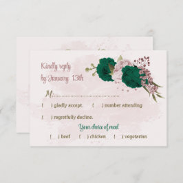 smaragdgrüne rosa Blume botanische Hochzeit RSVP Karte