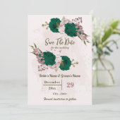 smaragdgrüne rosa Blume botanische Hochzeit Save The Date (Stehend Vorderseite)