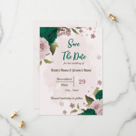 smaragdgrüne rosa Blume botanische Hochzeit Save The Date