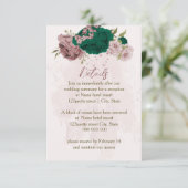 smaragdgrüne rosa Blume Hochzeitsdetails Begleitkarte (Stehend Vorderseite)