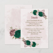 smaragdgrüne rosa Blume Hochzeitsdetails Begleitkarte (Vorne/Hinten)