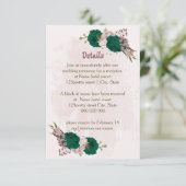 smaragdgrüne rosa Blume Hochzeitsdetails Begleitkarte (Stehend Vorderseite)