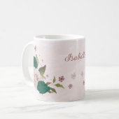 smaragdgrüne rosa Blume Kaffeetasse (Vorderseite Links)