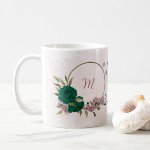 smaragdgrüne rosa Blume Kaffeetasse