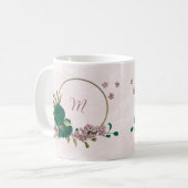 smaragdgrüne rosa Blume Kaffeetasse (Vorderseite Links)