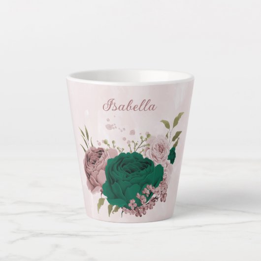 smaragdgrüne rosa Blume Milchtasse (Vorderseite)