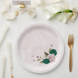 smaragdgrüne rosa Blumen Hochzeit Pappteller