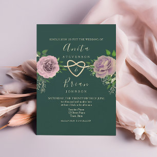 Smaragdgrüne rosa Blumenhochzeit Einladung