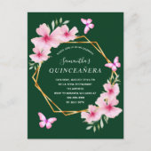 Smaragdgrüne rosa Blüten Quinceanera Postkarte (Vorderseite)