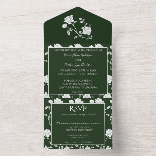 Smaragdgrüne Rose Hochzeit in einer Einladung (Innen Boden)