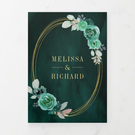 Smaragdgrüne Rose in einem QR-Code Dreifach Gefaltete Einladung (Cover)