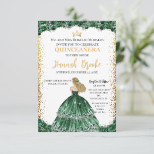 Smaragdgrüne Rose Quinceañera-Einladung mit Gol Einladung