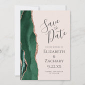 Smaragdgrüne Roségold-Achat-Blush Save-the-Date-Ka Save The Date (Vorderseite)