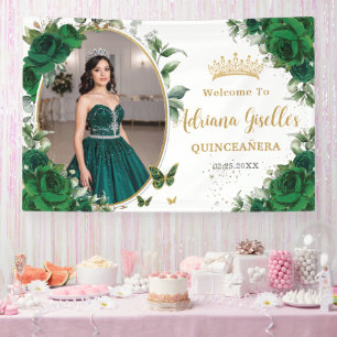 Smaragdgrüne Rosen Florale Quinceañera-Foto Banner
