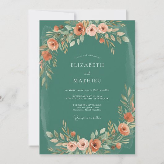 Smaragdgrüne Rostlackierte Hochzeit Einladung (Vorderseite)