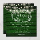 Smaragdgrüne, rustikale Holzsäulenleuchten Hochzei Einladung (Vorne/Hinten)