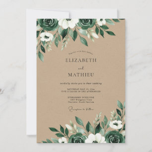 Smaragdgrüne Rustikale Kraft Florale Hochzeit Einladung
