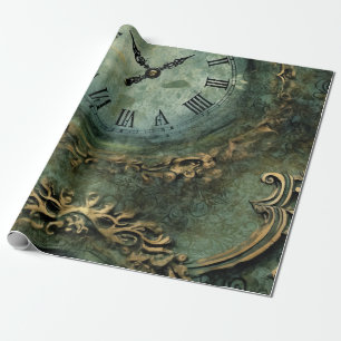 Smaragdgrüne Rustikale Steampunk-Uhr Geschenkpapier