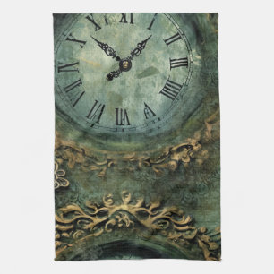 Smaragdgrüne Rustikale Steampunk-Uhr Geschirrtuch