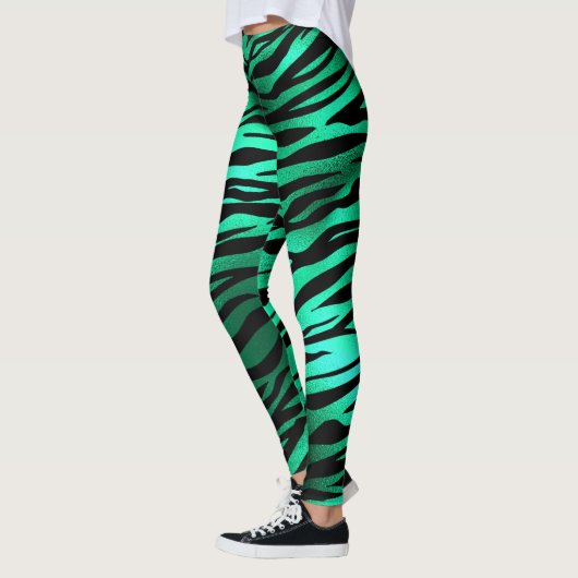 Smaragdgrüne schwarze Tiger Streifen Wildtiere Leggings (Links)