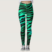 Smaragdgrüne schwarze Tiger Streifen Wildtiere Leggings (Vorderseite)