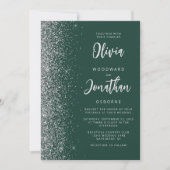 Smaragdgrüne Silber-Glitter-QR-Code-Hochzeit Einladung (Vorderseite)