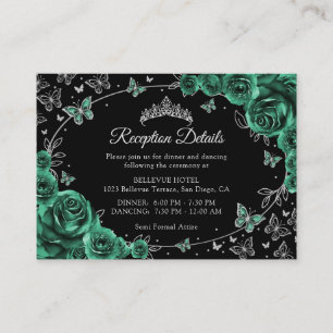 Smaragdgrüne Silber-Quinceanera-Empfangsdetails Begleitkarte