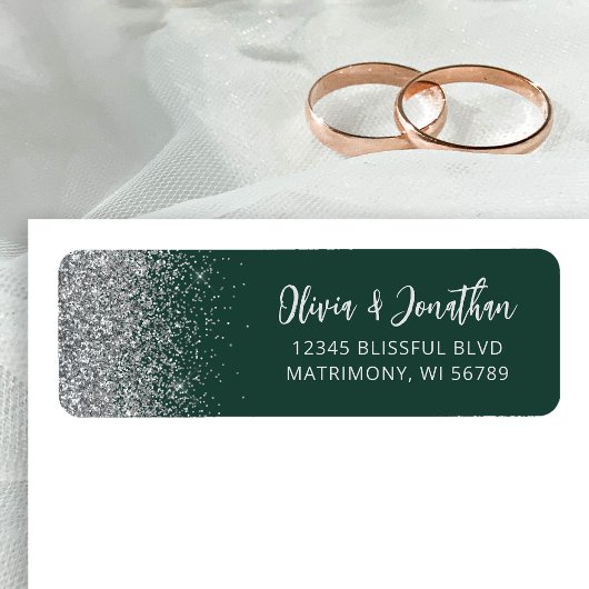 Smaragdgrüne silberne Glitter-Hochzeitsadresse