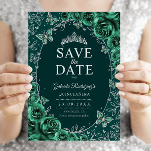 Smaragdgrüne silberne Quinceanera-Blumen Save The Date