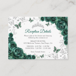 Smaragdgrüne silberne Quinceanera-Empfangsdetails Begleitkarte