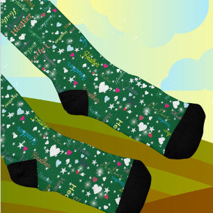 Smaragdgrüne Socken voller Names Herz und Sterne