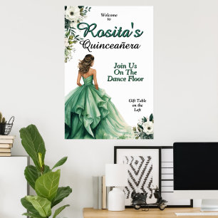 Smaragdgrüne spanische 15. Geburtstags-Quinceanera Poster