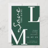 Smaragdgrüne stilvolle Monogramm-Hochzeit Save The Date (Vorderseite)