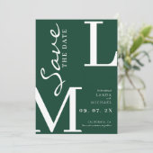 Smaragdgrüne stilvolle Monogramm-Hochzeit Save The Date (Stehend Vorderseite)