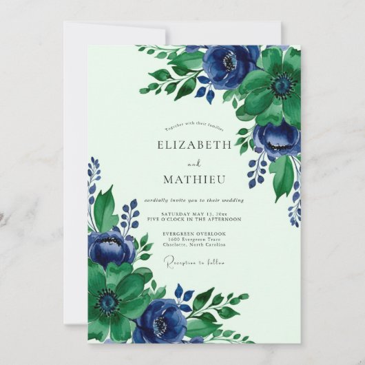 Smaragdgrüne sublime botanische Hochzeit Einladung (Vorderseite)