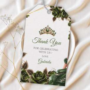 Smaragdgrüne Tiara-Rosen Quinceañera Danke Geschenkanhänger