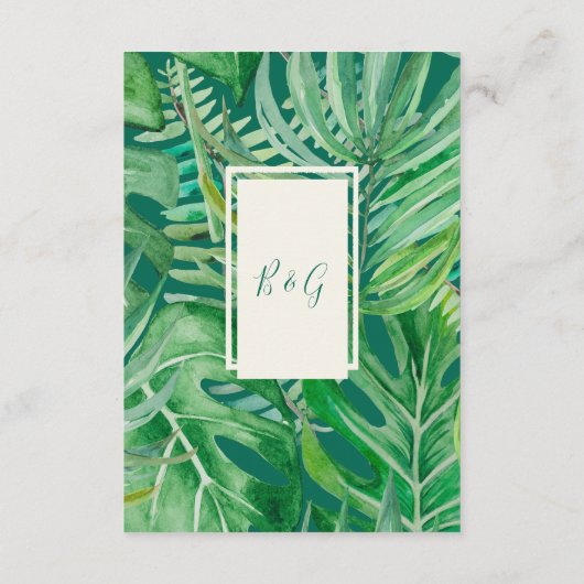 Smaragdgrüne tropische Hochzeit Begleitkarte (Rückseite)