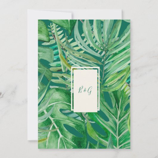 Smaragdgrüne tropische Hochzeit Einladung (Rückseite)