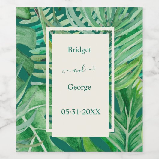 Smaragdgrüne tropische Hochzeit Weinetikett (Einzelnes Label)