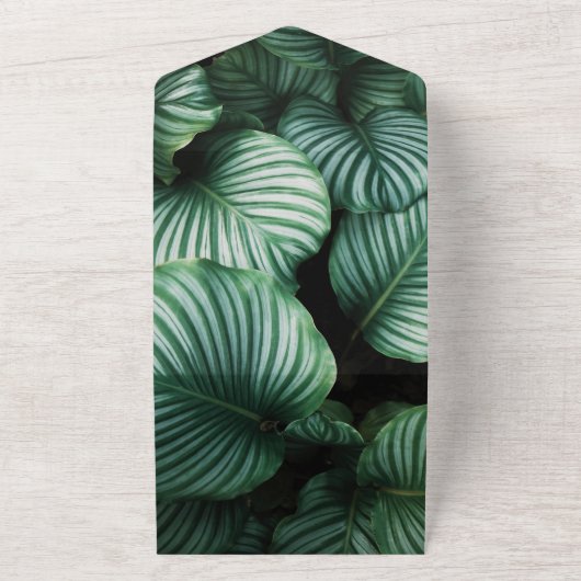 Smaragdgrüne tropische, schicke Blumenhochzeit All In One Einladung (Außenbereich)