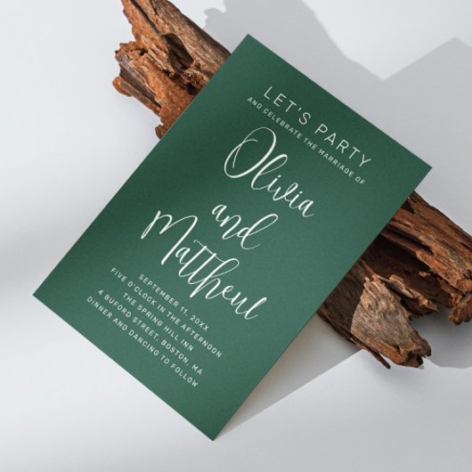 Smaragdgrüne Typografie Skript Hochzeit + QR Einladung