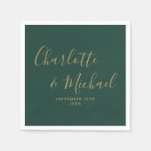 Smaragdgrüne und goldene, elegante Hochzeit Serviette (Vorderseite)