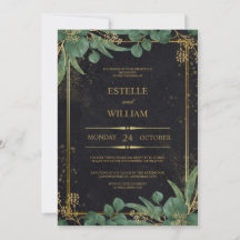 Smaragdgrüne und goldene elegante Hochzeitseinladu