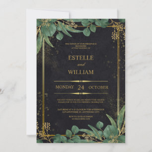 Smaragdgrüne und goldene elegante Hochzeitseinladu Einladung