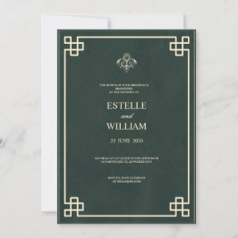 Smaragdgrüne und goldene elegante Hochzeitseinladu Einladung